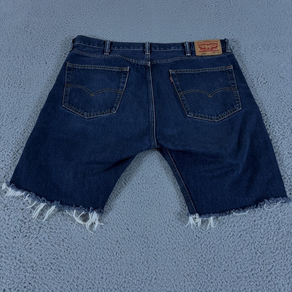 Levis Shorts Mens 38 Blue 505 Regular Fit Dark Wash Denim 9" Raw Hem Jean Jorts